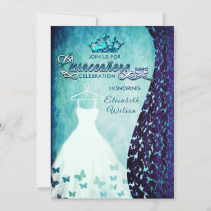 Royal blauw  jurk damask tiara Quinceañera Kaart