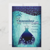 Royal blauw  jurk damask tiara Quinceañera Kaart (Voorkant)