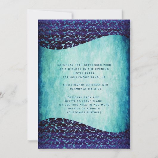 Royal blauw  jurk damask tiara Quinceañera Kaart (Achterkant)