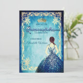 Royal blauw meisje tiara Quinceañera Kaart (Staand voorkant)