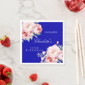 Royal blauw roze rozen bloemen elegante verjaardag servet (Insitu)