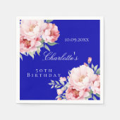 Royal blauw roze rozen bloemen elegante verjaardag servet (Voorkant)
