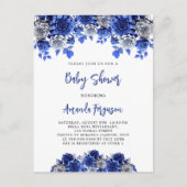 Royal blauw wit bloemen jongen baby shower uitnodiging briefkaart (Voorkant)