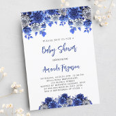 Royal blauw wit bloemen jongen baby shower uitnodiging briefkaart