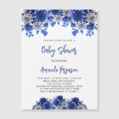 Royal blauw wit bloemen jongen luxe baby shower magnetische uitnodiging (Voorkant)