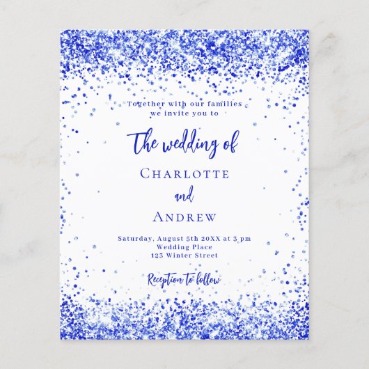 Royal blauw wit budget bruiloft uitnodiging (Voorkant)