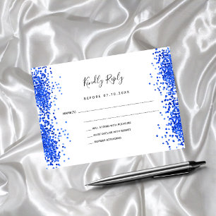 Royal blauw wit confetti bruiloft RSVP Notitiekaartje