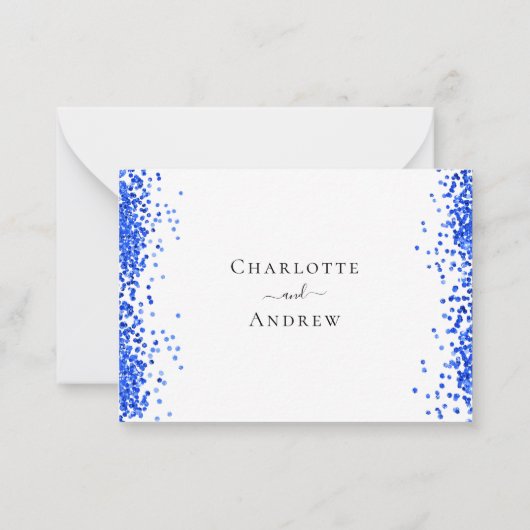 Royal blauw wit confetti bruiloft RSVP Notitiekaartje (Achterkant)