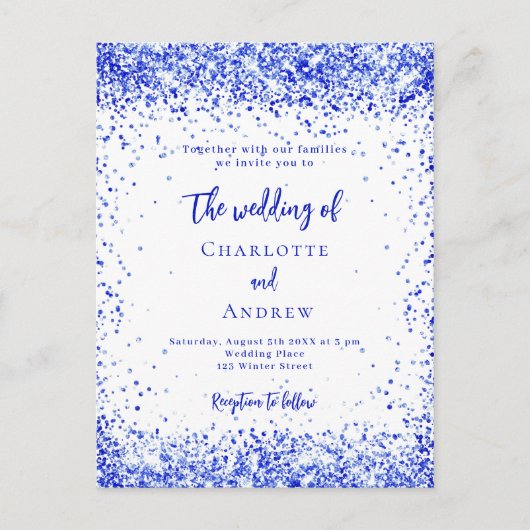 Royal blauw wit confetti bruiloft uitnodiging briefkaart (Voorkant)