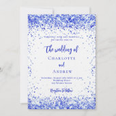 Royal blauw wit confetti luxe bruiloft kaart (Voorkant)