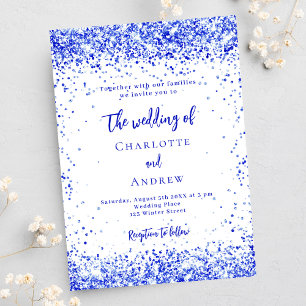 Royal blauw wit confetti luxe bruiloft kaart