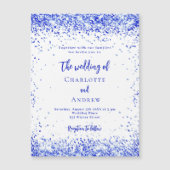 Royal blauw wit confetti luxe bruiloft magnetische uitnodiging (Voorkant)