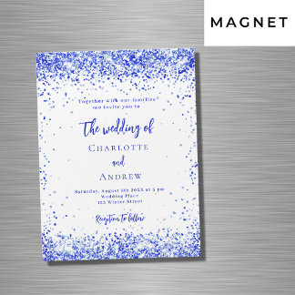 Royal blauw wit confetti luxe bruiloft magnetische uitnodiging