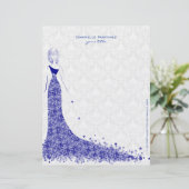 Royal Blauw & Wit Kant Trouwjurk Bloemen Kant Gepersonaliseerd Briefhoofd (Staand voorkant)