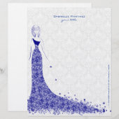 Royal Blauw & Wit Kant Trouwjurk Bloemen Kant Gepersonaliseerd Briefhoofd (Voorkant / Achterkant)