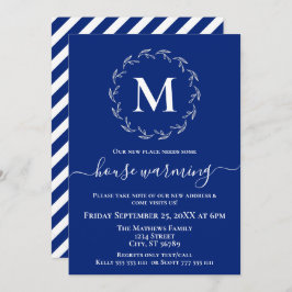 Royal Blauw Wit Krans Monogram Huis Warming Aankondiging