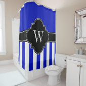Royal Blauw Wit LG Streep 1ICBR Zwart Monogram Douchegordijn (In situ)