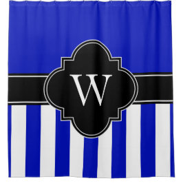 Royal Blauw Wit LG Streep 1ICBR Zwart Monogram Douchegordijn