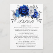 Royal Blauw Wit Metallic Zilver Bloemen Details Informatiekaartje (Voorkant)