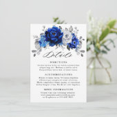 Royal Blauw Wit Metallic Zilver Bloemen Details Informatiekaartje (Staand voorkant)