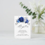 Royal Blauw Wit Zilver Bloemen Bruiloft Receptie Informatiekaartje (Staand voorkant)
