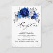 Royal Blauw Wit Zilver Bloemen Bruiloft Receptie Informatiekaartje (Voorkant)