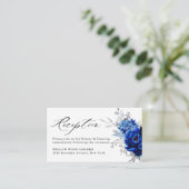 Royal Blauw Wit Zilver Bloemen Bruiloft Receptie Informatiekaartje (Staand voorkant)