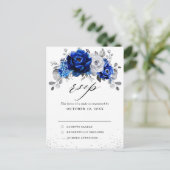 Royal Blauw Wit Zilver Bloemen Bruiloft RSVP Briefkaart (Staand voorkant)