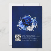 Royal Blauw Wit Zilver QR Code Bloemen Huwelijk Kaart (Achterkant)