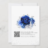 Royal Blauw Wit Zilver QR Code Bloemen Huwelijk Kaart (Achterkant)