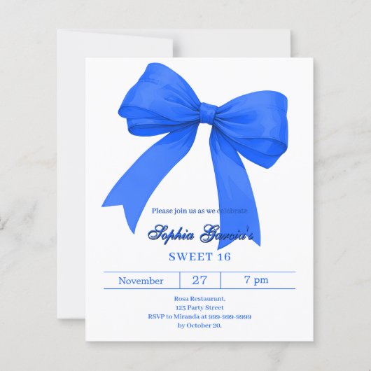 Royal blauw witte boog SWEET 16 uitnodiging (Voorkant)