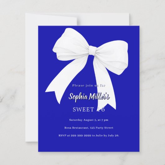 Royal blauw witte boog Sweet 16 uitnodiging (Voorkant)