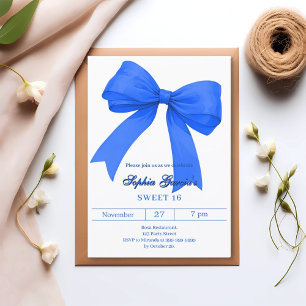 Royal blauw witte strik SWEET 16 Kaart