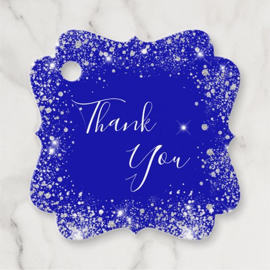 Royal blauw zilver dank u bedankjes labels (Voorkant)