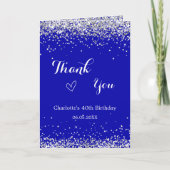 Royal blauw zilver foto verjaardag dank u kaart (Voorkant)