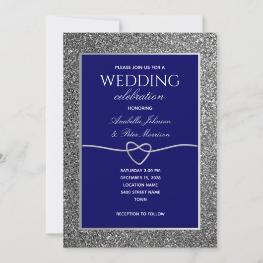 Royal Blauw Zilver Glitter Bruiloft Kaart (Voorkant)
