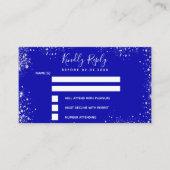 Royal blauw zilver glitter bruiloft RSVP Informatiekaartje (Voorkant)