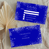 Royal blauw zilver glitter bruiloft RSVP Informatiekaartje