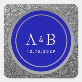 Royal Blauw Zilver Glitter Bruiloft Vierkante Sticker