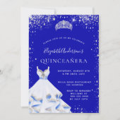 Royal blauw zilver glitter tiara jurk Quinceanera Kaart (Voorkant)