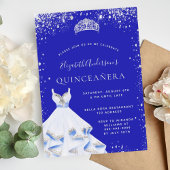 Royal blauw zilver glitter tiara jurk Quinceanera Kaart