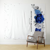 Royal Blauw zilver Metallic Bloemen Bruiloft Wandkleed (In Situ (horizontaal))