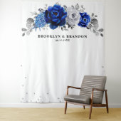 Royal Blauw zilver Metallic Bloemen Bruiloft Wandkleed (In situ)