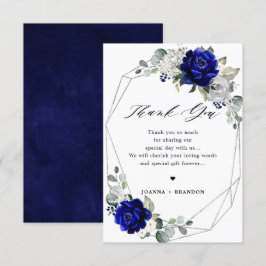 Royal blauw zilver wit Geometrische bruiloft Bedankkaart