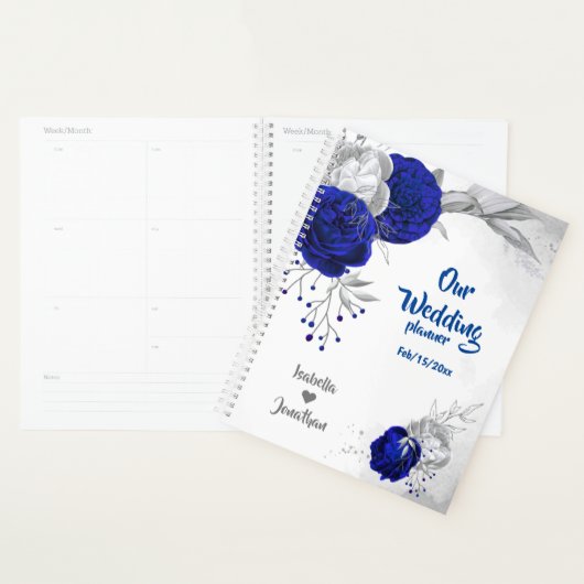 Royal Blauw Zilveren Bloemen bruiloft Planner (Display)