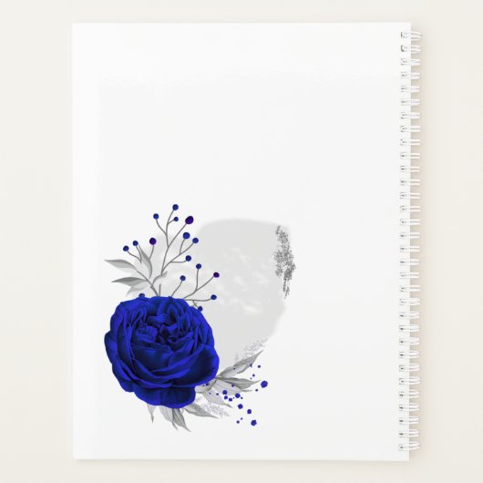 Royal Blauw Zilveren Bloemen bruiloft Planner (Achterkant)