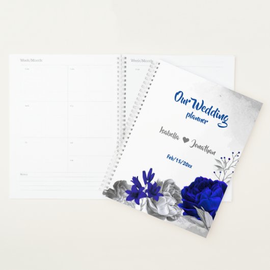 Royal Blauw Zilveren Bloemen bruiloft Planner (Display)