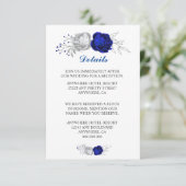 Royal blauw & zilveren bloemen wit Details Informatiekaartje (Staand voorkant)