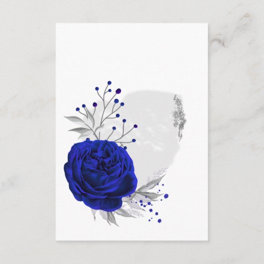 Royal blauw & zilveren bloemen wit Details Informatiekaartje (Achterkant)