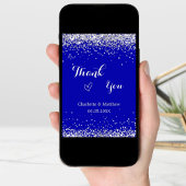 Royal blauw zilveren foto bruiloft dank u kaart